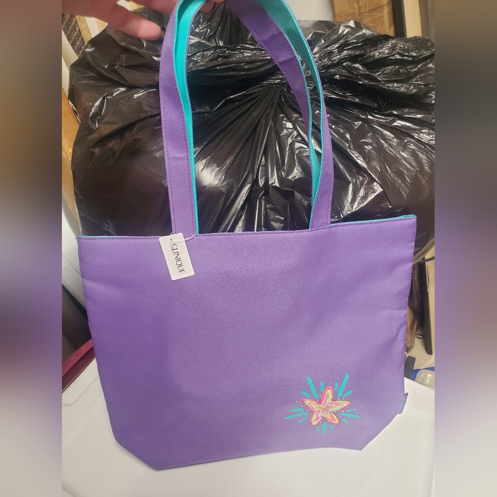 Clinique Purple And Turquoise Tote Bag